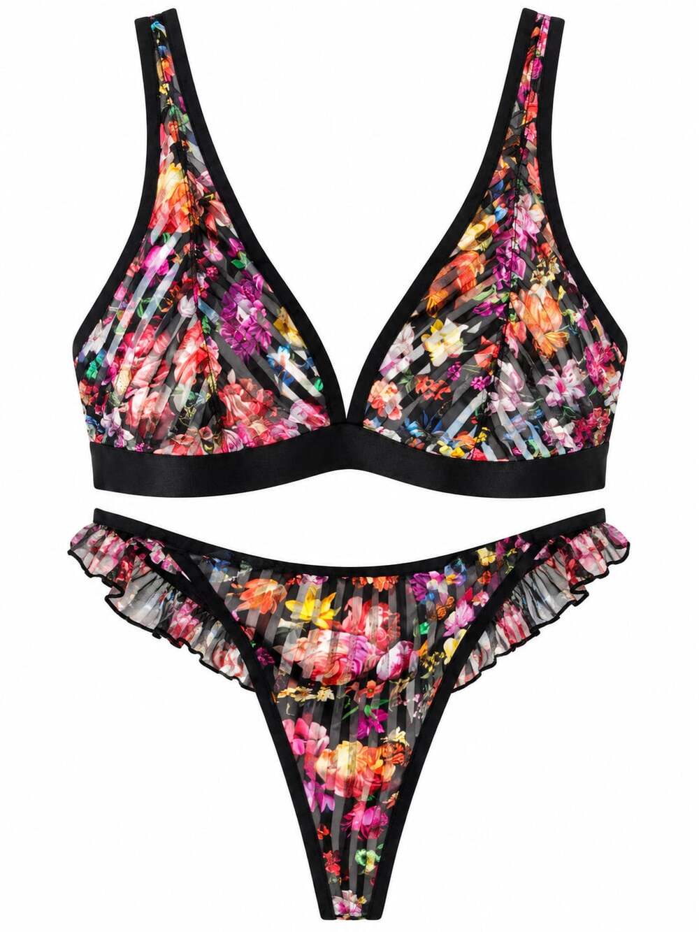 NT34 Size S Parade Floral Sheer Bralette and Thong 2 Piece Lingerie Set NWT